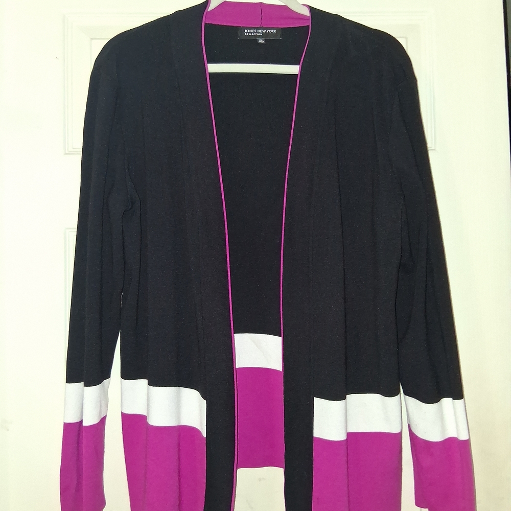 Women's Black and Pink Open Front Cardigan